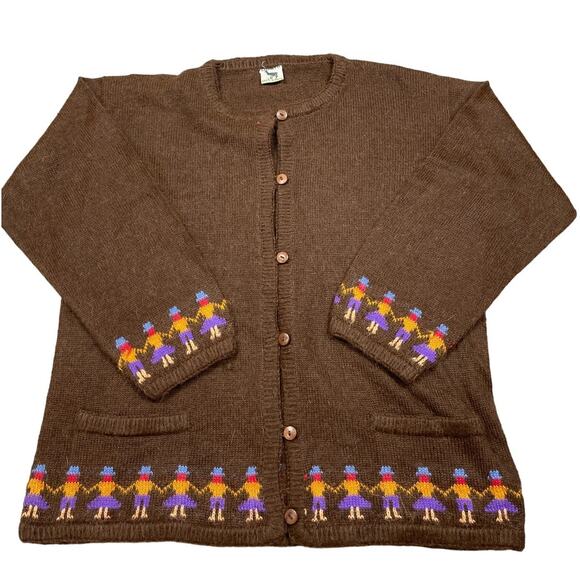 Vintage Loreto Women's Size L Alpaca Brown Printed Sweater - Picture 1 of 15